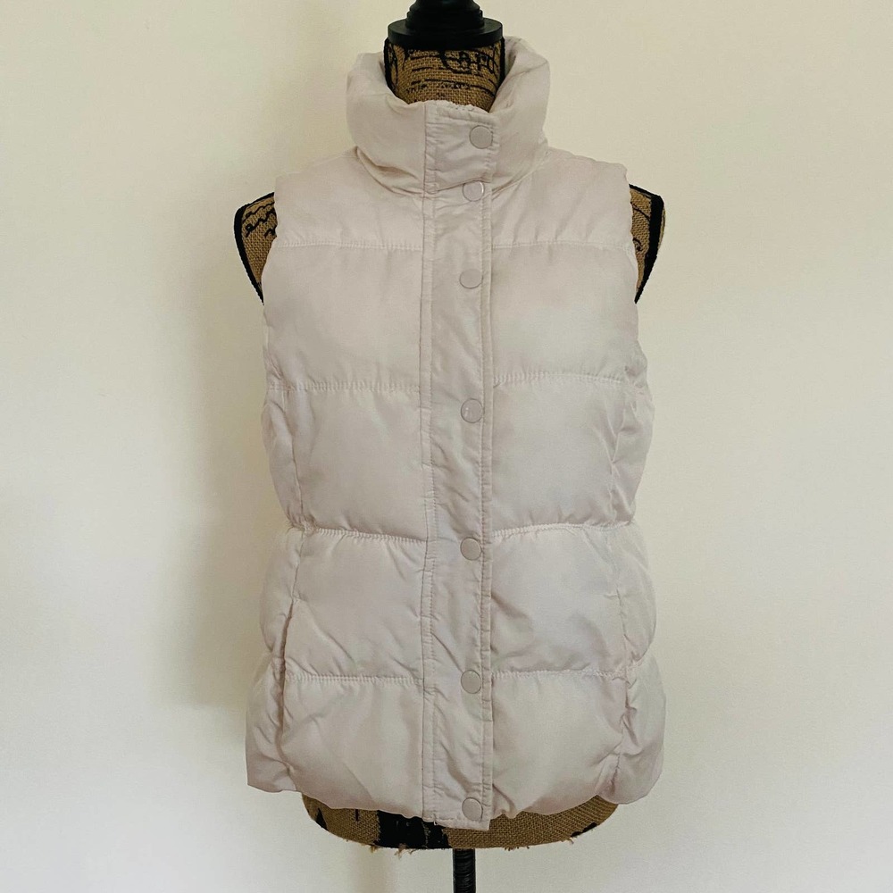 Old Navy Full Zip & Snap White Fleece Lined Collared Puffer Vest Size Small
